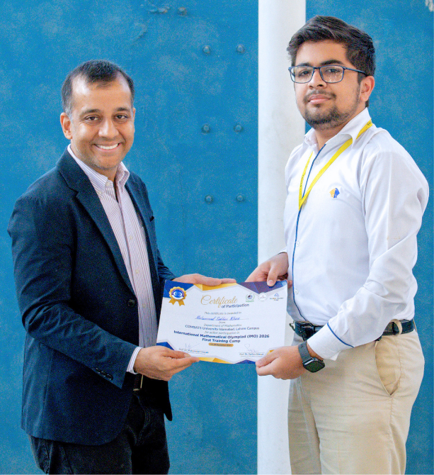 A Cedar College student receiving an olympiad certificate